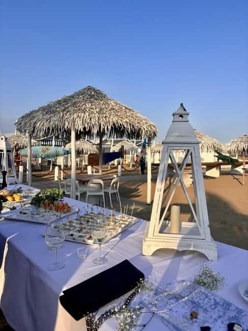 Private Beach Day from St. Mark’s Square: Enjoy Sun & Relax - Pachuka Beach Club setup: sunbeds, umbrella, towels, and locker comfort