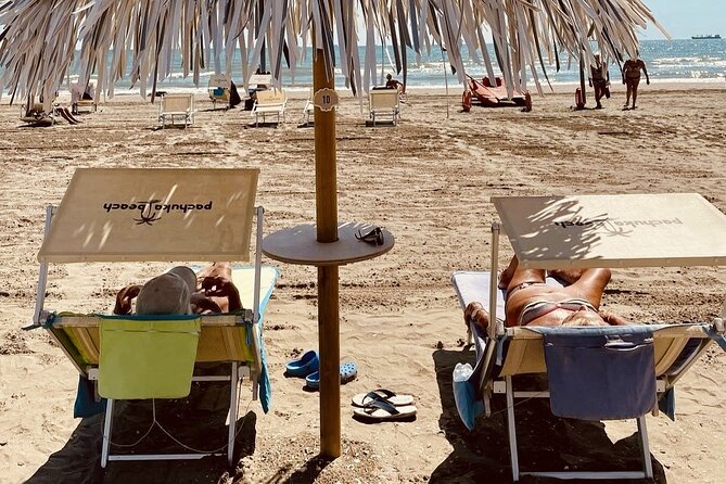 Private Beach in Venice from Saint Mark's Square - The private beach setup: umbrella, sunbed, towel, and real breathing room